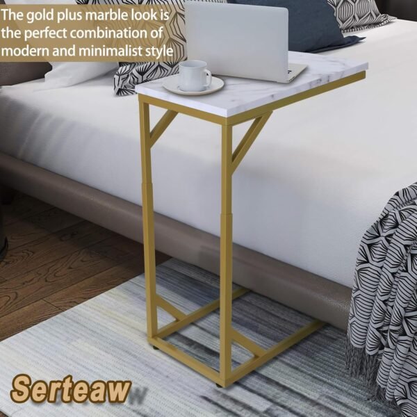 Serteaw C-Shaped End Table, Sturdy Side Table for Couch Sofa Bedside Small Space,C Snack Table TV Tray Record Player Stand Small Tables for Living Room Bedroom,Easy to Assemble,Gold - Image 5