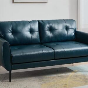 Sofa Couch 61″ Small Loveseat Couches for Living Room Blue Leather Couch Mid Century Modern Tufted Mini Sofa Comfy Office 2 Seat Settee Love Seat Small Couches for Small Spaces Bedroom (1, Teal Blue)