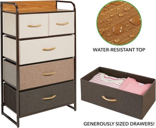 mDesign Tall Dresser Storage Chest - Vanity Furniture Cabinet Tower Unit for Bedroom, Office, and Closet - Textured Print - 5 Removable Drawers - Multi/Espresso Brown - Image 7