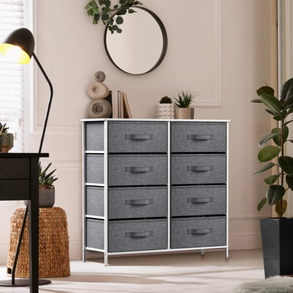 Sorbus Dresser with 8 Drawers - Chest Organizer Unit with Steel Frame Wood Top & Handle Easy Pull Fabric Bins for Clothes - Large Storage Furniture for Bedroom, Hallway, Living Room, Nursery & Closet - Image 2
