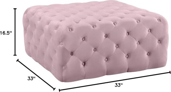 Meridian Furniture Ariel Collection Modern | Contemporary Pink Velvet Upholstered Ottoman/Bench with Deep Button Tufting, Solid Wood Frame, Square, - Image 3