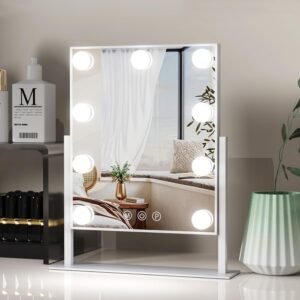 VVSmriti Hollywood Mirror with Lights, Vanity Makeup Mirror with Smart Touch Control, 3 Color Modes, Dimmable Light, Detachable 5X Magnification, 360° Rotation