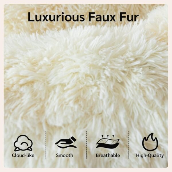 BYBYME Fluffy Soft Bean Bag Bed, Human Round Cloudy Dog Bed, Extra Wider Full Floor Mattress with Long Faux Fur Cover, Beige, 80x80 Inch - Image 7