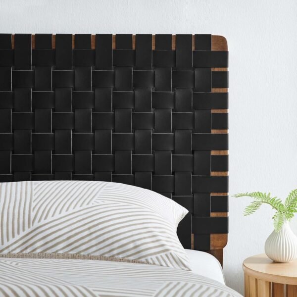 Modway Sparta Vegan Leather Weave Twin Headboard in Walnut Black Faux Leather Twin Headboard Only, Height Adjustable Headboard, Freestanding Headboard for Children's Bedroom or College Dorm - Image 7