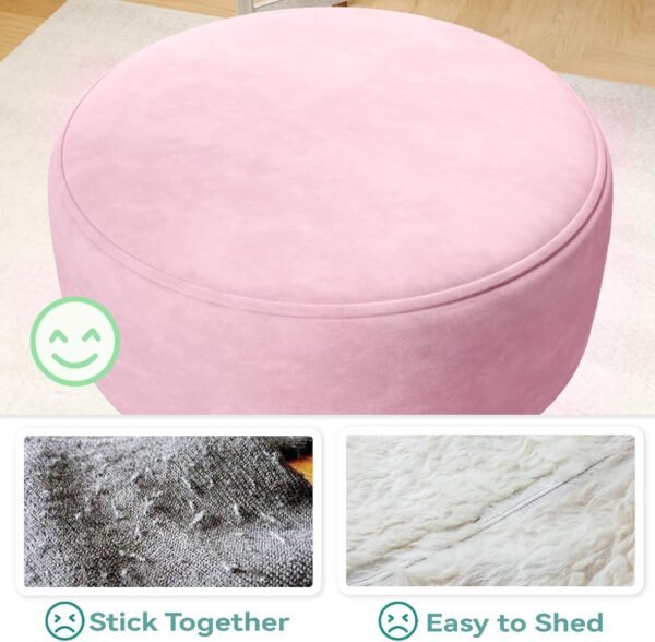 Ottoman Velvet Vanity Stool - Stool for Bedroom,Make Up Chiar Soft Footrest 3 Metal Legs with Anti-Slip Feet，Vanity Chair for Makeup Room,Living Room,Bathroom,Dormroom Light Pink Vanity Chair - Image 3