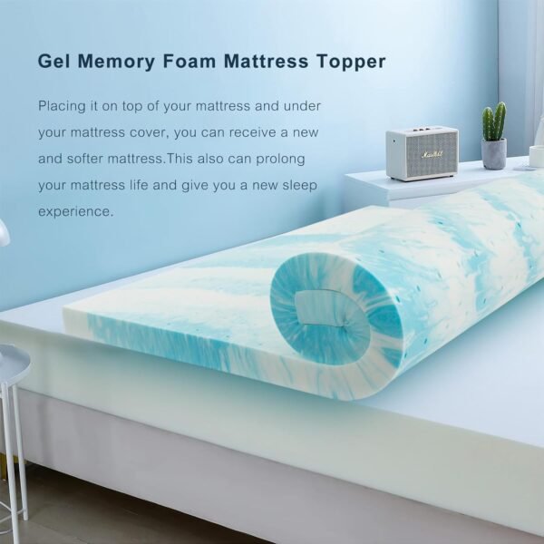 JJDANFILL 3 Inch Gel Swirl Memory Foam Mattress Topper for Pressure Relieving– Cooling Gel Infused–CertiPUR-US Certified - Twin XL - Image 2