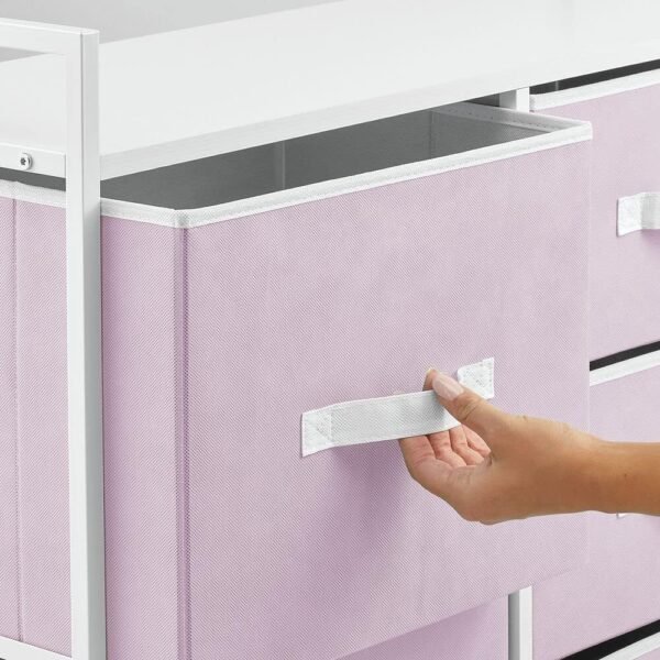 mDesign 30.03" High Steel Frame/Wood Top Storage Dresser Furniture Unit with 5 Removable Fabric Drawers - Tall Bureau Organizer for Bedroom, Living Room, Closet - Jane Collection - Light Purple/White - Image 7