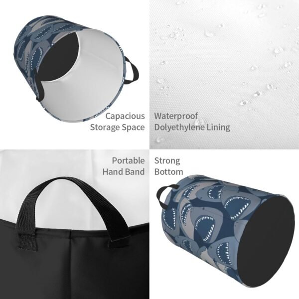 Sea Animal Sharks Round Laundry Hamper Storage Basket Toys Clothes Organizer Bin For Home Bathroom Bedroom Dorm Nursery, 38l - Image 3