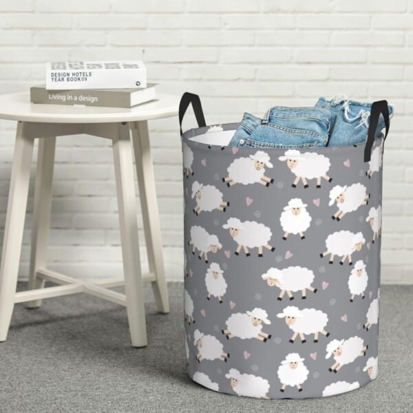 Cute Sheep (Gray) Round Laundry Hamper Storage Basket Toys Clothes Organizer Bin For Home Bathroom Bedroom Dorm Nursery, 62l - Image 7