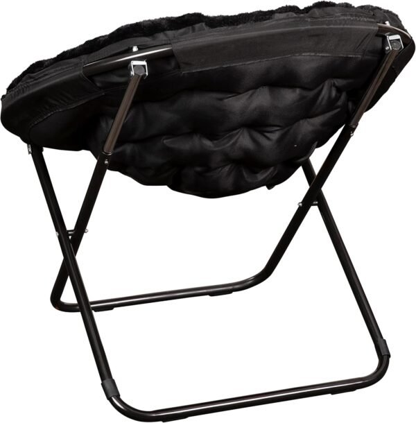 BizChair Oversize Folding Saucer Chair - Black Faux Fur Moon Chair - Black Metal Frame - 38" Portable Folding Chair - for Dorm and Bedroom - Image 9