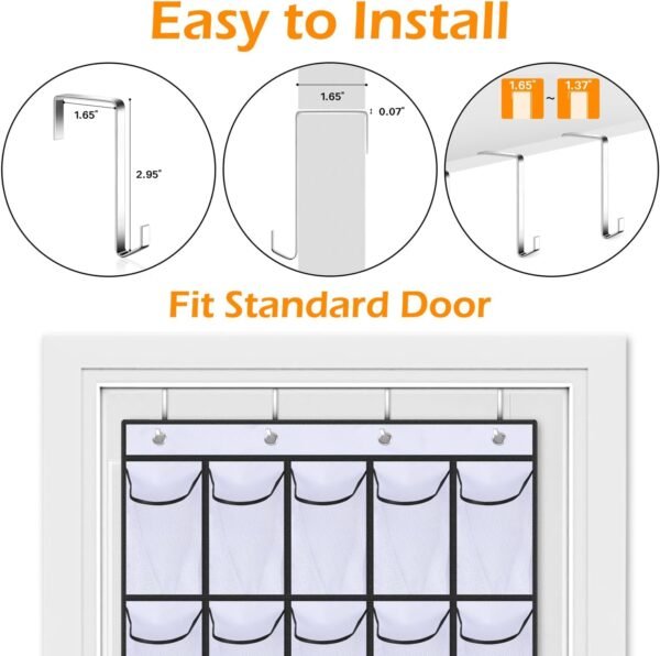 MISSLO 35 Large Pockets Over The Door Shoe Organizer Sturdy Oxford Fabric Hanging Shoe Rack for Door Mesh Closet Shoe Holder Hanger, White - Image 6