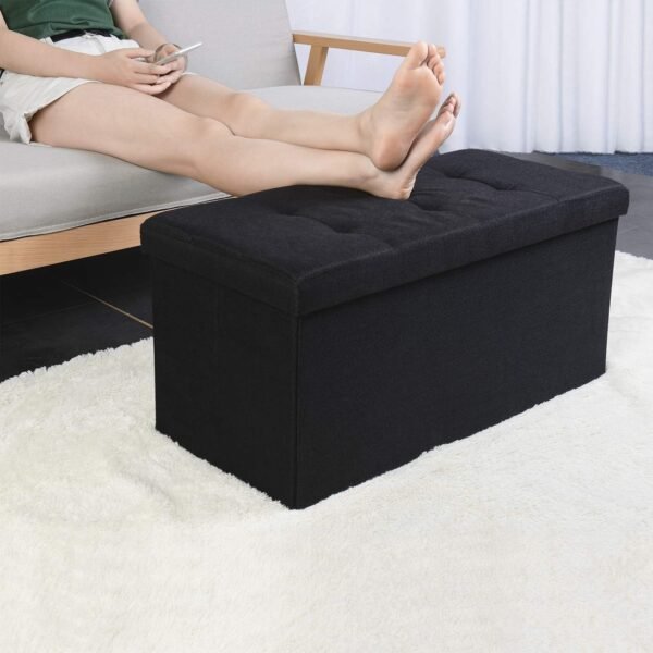 WoneNice Linen Folding Storage Ottoman Bench, Storage Chest, Footrest, Bedroom Bench with Storage, 30 x 15 x 15 Inches (Linen Black) - Image 8
