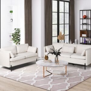 LINLUX Living Room Sectional Sofa Set, Modern Couches for Living Room, 2 Pcs Sofa & Loveseat Sets, Soft Linen Couch, Beige