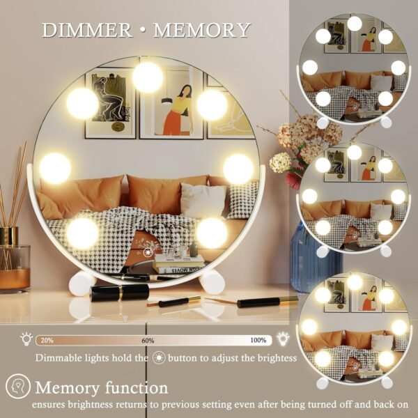 Vanity Mirror with Lights, 13" Hollywood Mirror Tabletop Makeup Mirror with 7 Dimmable LED Bulbs, Large Lighted Mirror for Bedroom Smart Touch Control 3 Colors Light 360°Rotation, - Image 5