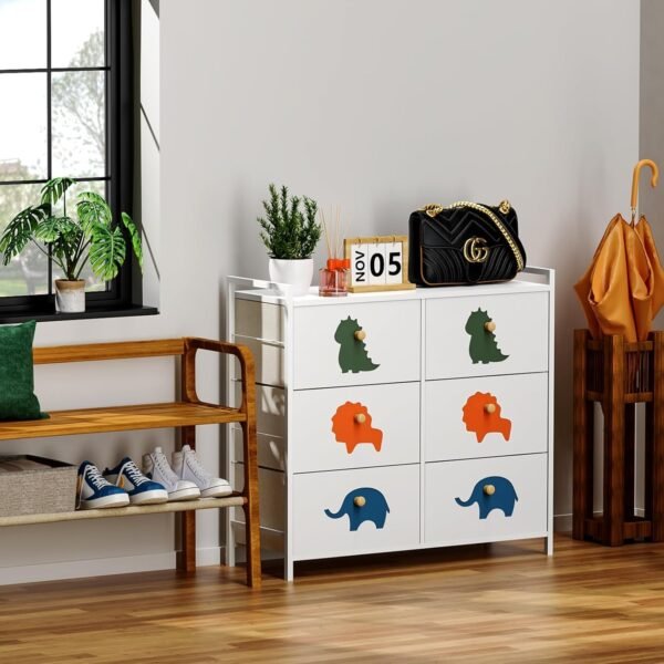 FRAPOW Kids Dresser for Bedroom, Baby Dresser with 6 Fabric Drawers Tall Storage Organizer for Toddler Child with Wood Top Metal Frame for Living Room, Nursery, Closet, Apartment - Image 9