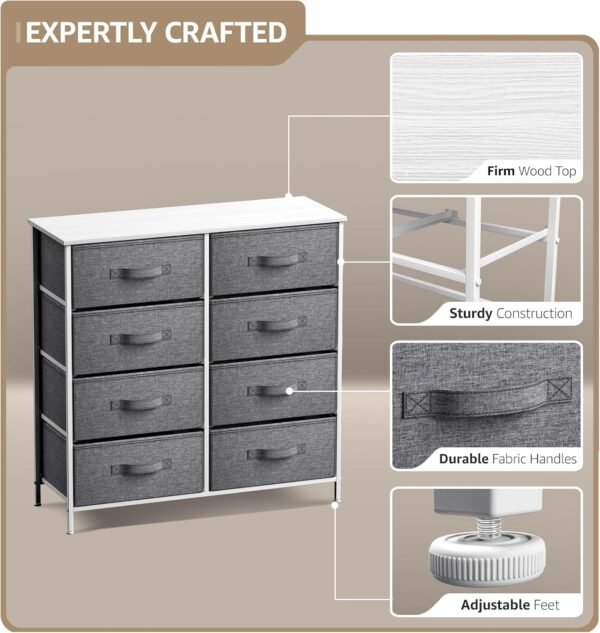Sorbus Dresser with 8 Drawers - Chest Organizer Unit with Steel Frame Wood Top & Handle Easy Pull Fabric Bins for Clothes - Large Storage Furniture for Bedroom, Hallway, Living Room, Nursery & Closet - Image 4