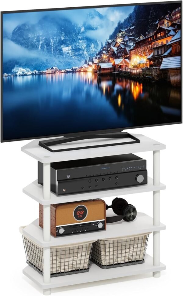 Furinno Econ Easy Assembly 4-Tier Petite TV Stand, White/White - Image 4