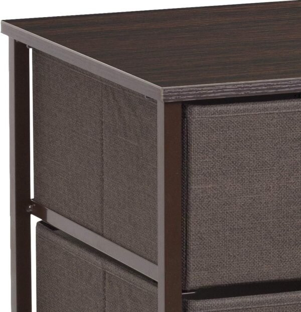 Sorbus Nightstand with 3 Drawers - Bedside Furniture & Accent End Table Chest for Home, Bedroom Accessories, Office, College Dorm, Steel Frame, Wood Top, Easy Pull Fabric Bins (Brown) - Image 6