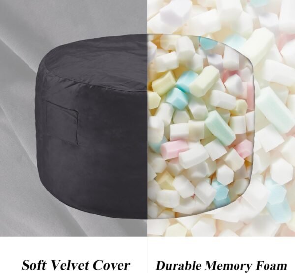 4FT Bean Bag Chairs for Adults with Filling,Big BeanBag Chair with Pocket&Handle,Memory Foam Bean Bags with Velvet Cover for Living Room Bedroom (Grey) - Image 4
