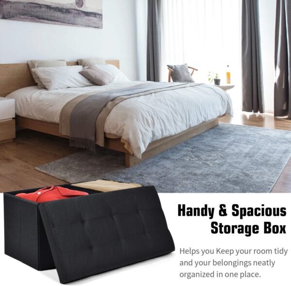 WoneNice Linen Folding Storage Ottoman Bench, Storage Chest, Footrest, Bedroom Bench with Storage, 30 x 15 x 15 Inches (Linen Black) - Image 7
