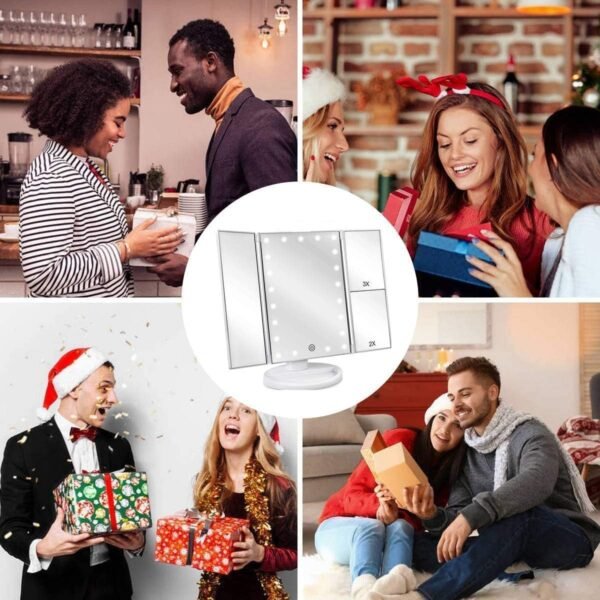 3 Folds Lighted Vanity Makeup Mirror,1X/2X/3X Magnification, 21 LED Light Bright Table Mirror with Touch Screen,180 Adjustable Rotation,Portable Travel Cosmetic Mirror - Image 6