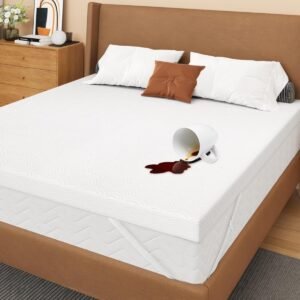 Zenzy 4″ Twin XL Waterproof Mattress Topper Cover, [100% Waterproof] [Ultra-Soft] Cover for Mattress Topper, Washable & with Adjustable Straps, Oeko-TEX Certified [Only Cover]- White