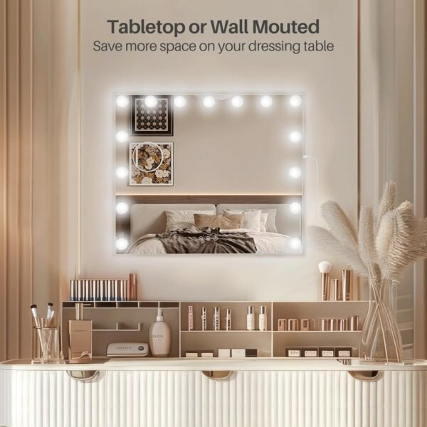 Hollywood Vanity Mirror with 15 LED Bulbs, Makeup Mirror with 10X Detachable Magnification - 360° Rotation Vanity Mirror with Dimmable and 3 Color Temperature Adjustable Lights, White, 22 x 19" - Image 7