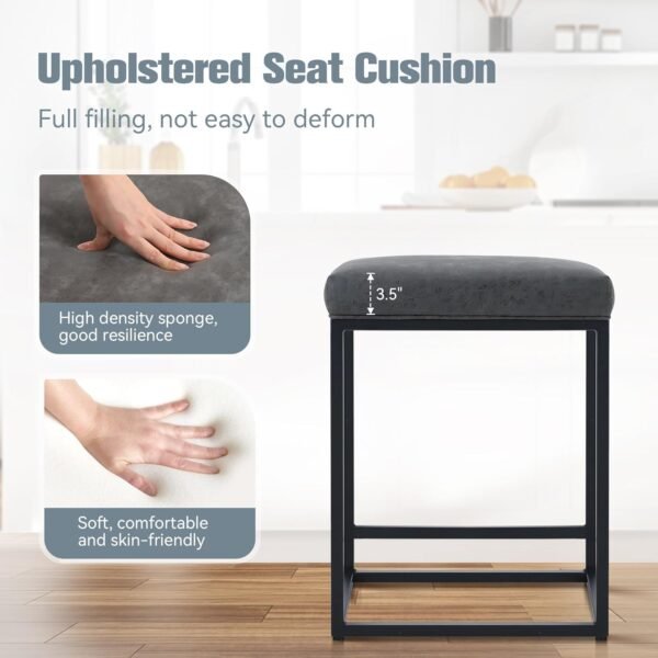 Grey Counter Height Bar Stools Set of 3 for Kitchen Counter 24 Inch Backless Modern Barstools Industrial Upholstered Faux Leather Stools Farmhouse Island Chairs,Support 330 LBS, Grey - Image 5