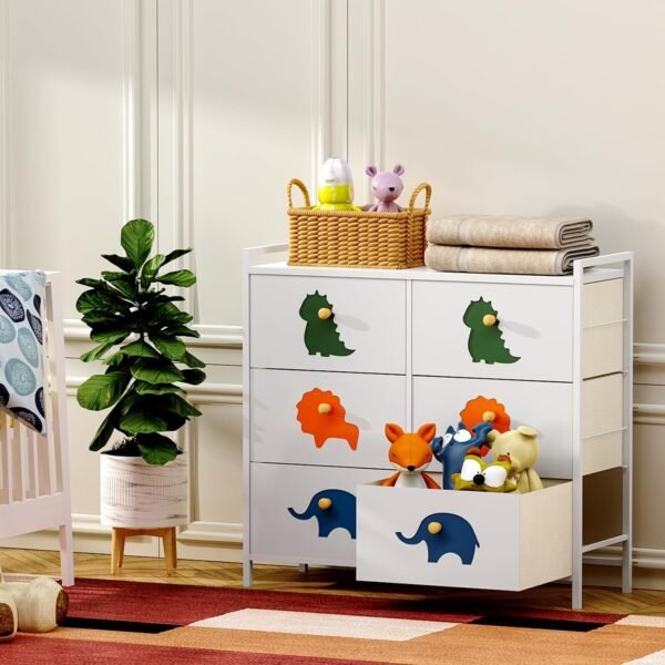 FRAPOW Kids Dresser for Bedroom, Baby Dresser with 6 Fabric Drawers Tall Storage Organizer for Toddler Child with Wood Top Metal Frame for Living Room, Nursery, Closet, Apartment - Image 2