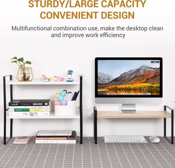 YGYQZ Wood Office Desk Shelf Organizer - Desktop Supplies Cute Dresser Top Organization Storage Rack and Cubicle Decor Aesthetic Bookshelf for Women Man and Kids (Black Wood-Single Tier) - Image 4