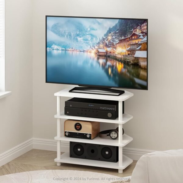 Furinno Econ Easy Assembly 4-Tier Petite TV Stand, White/White - Image 2