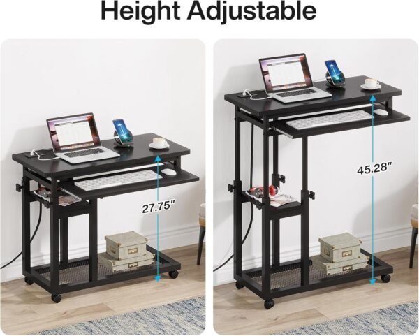 Tribesigns Small Portable Desk with Power Outlet, Height Adjustable Sofa Couch Bedside Laptop Table with Wheels, Mobile Standing Desk Rolling Computer Cart C Side Table with USB Ports - Image 5