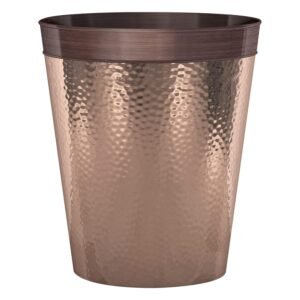 nu steel Round Metal Small 2.5 Gallon Recycle Trash Can Wastebasket, Garbage Container Bin for Bathrooms, Kitchen, Bedroom, Home Office – Durable Stainless Steel – Copper Band ORB Finish