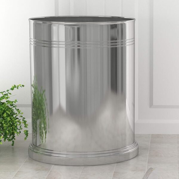 nu steel DR8MH Dual Ridge Collection Wastebasket Small Round Vintage Trash Can for Bathroom, Bedroom, Dorm, College, Office, 8.2" x 11" x 8.2", Shiny Mirror Finish, Large - Image 6