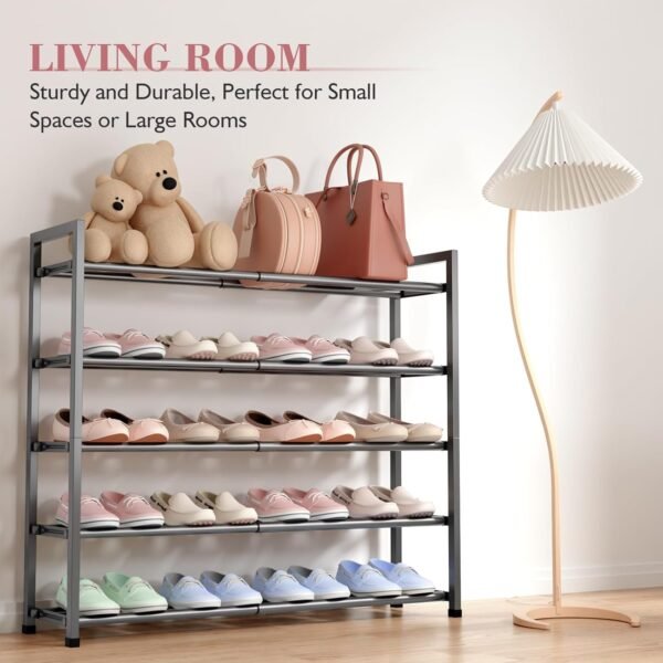 5-Tier Expandable Shoe Rack for Closet, 18“-33” Adjustable Shoe Rack for Small Space, Small Shoe Organizer for Front Door, Sturdy Metal (Grey) - Image 6