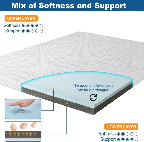 Bomdaia 3 Inch Gel Memory Foam Mattress Topper Twin Size Cooling Mattress Pad Pressure Relief Bed Topper for Back Pain, High Density Bamboo Charcoal Firm Topper with Removable & Washable Cover - Image 3