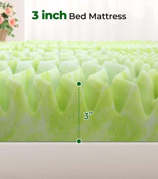 3 Inch Memory Foam Mattress Topper, 7-Zone Queen Mattress Topper for Back Pain, Gel Cooling Mattress Topper, Slow-Rebound Egg Crate Foam Pad, Pressure Relieving Bed Topper Queen - Image 6