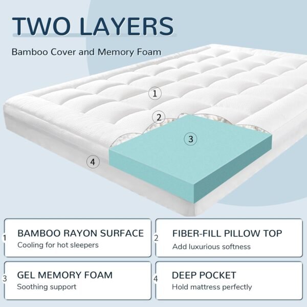 Dual Layer 3 Inch Memory Foam Mattress Topper Ultra Soft and Breathable Twin Mattress Topper,Mattress Topper with Pillow Cases(3975) - Image 2