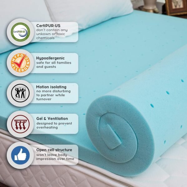 Nelaukoko Memory Foam 2 Inch Twin XL Mattress Topper Bed Topper for College Dorm, Gel Soft Foam Mattress Pad, Single XL Gel Infused - Image 4