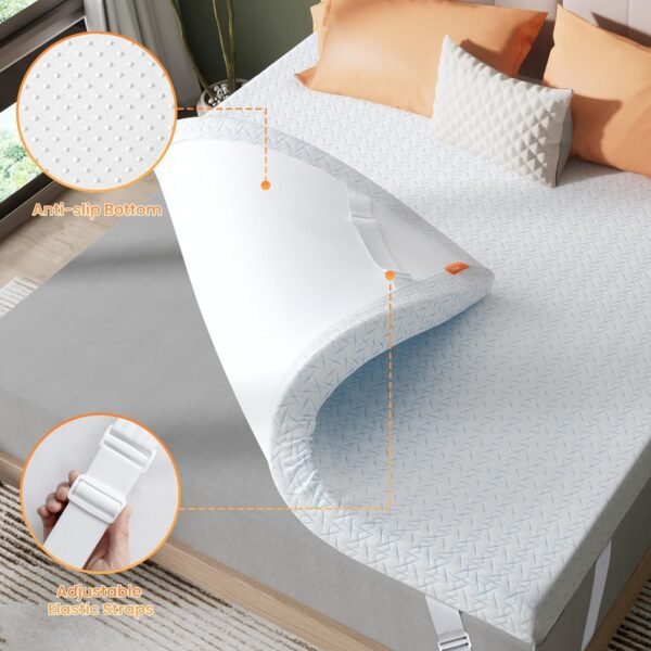 Maxzzz 3 Inch Queen Size Firm Mattress Topper, Cooling Gel Memory Foam Mattress Topper for Pressure Relief, Extra Firm Mattress Topper Non-Slip Design with Removable & Washable Cover, CertiPUR-US - Image 7
