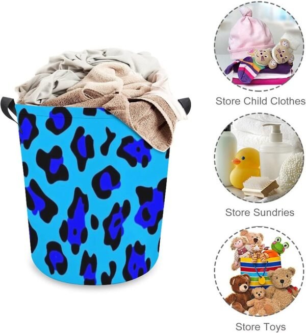 Laundry Hamper Storage Bins Collapsible Blue And Black Leopard Basket for Dirty Clothes Kids Nursery Decor Toys Organizer Bathroom Bedroom College Dorm - Image 3