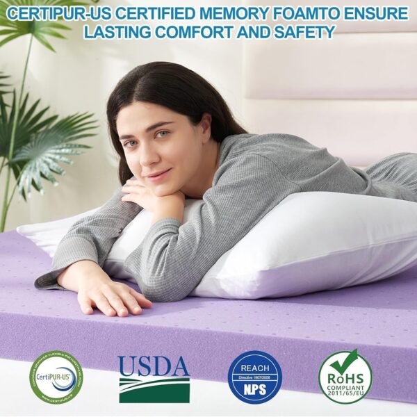 2 Inch Mattress Topper Twin XL(39"×80"), Cooling Gel Infused Bed Toppers for Twin Size Bed, Soft Mattress Pads for Sleeper Sofa, RV, Camper, CertiPUR-US Certified, Purple - Image 3