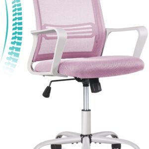 Office Chair, Desk Chair Ergonomic Pink Office Chair Computer, Home Desk Chairs with Wheels Desk Chair, Mid Back Mesh Office Chair Rolling Swivel Chair with Lumbar Support Armrests