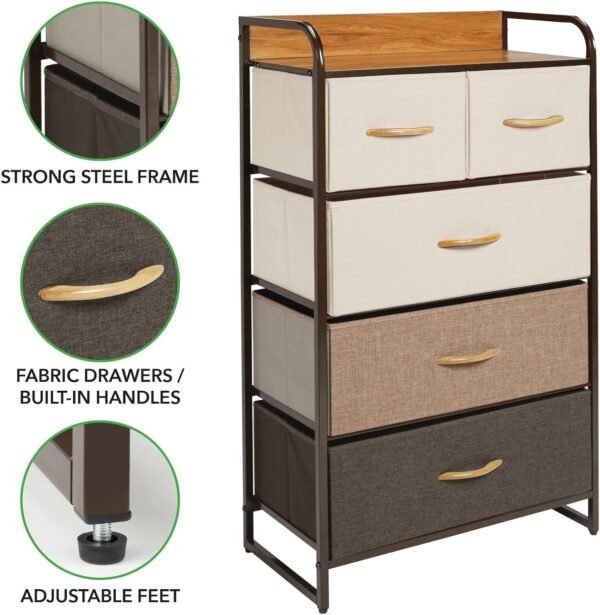 mDesign Tall Dresser Storage Chest - Vanity Furniture Cabinet Tower Unit for Bedroom, Office, and Closet - Textured Print - 5 Removable Drawers - Multi/Espresso Brown - Image 4