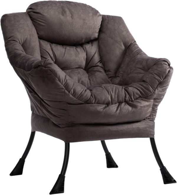 AcozyHom Modern Fabric Large Lazy Chair, Accent Oversized Comfy Reading Chair, Thick Padded Cozy Lounge Chair with Armrest, Steel Frame Leisure Sofa Chair for Living Room, Bedroom, Dorm, Coffee