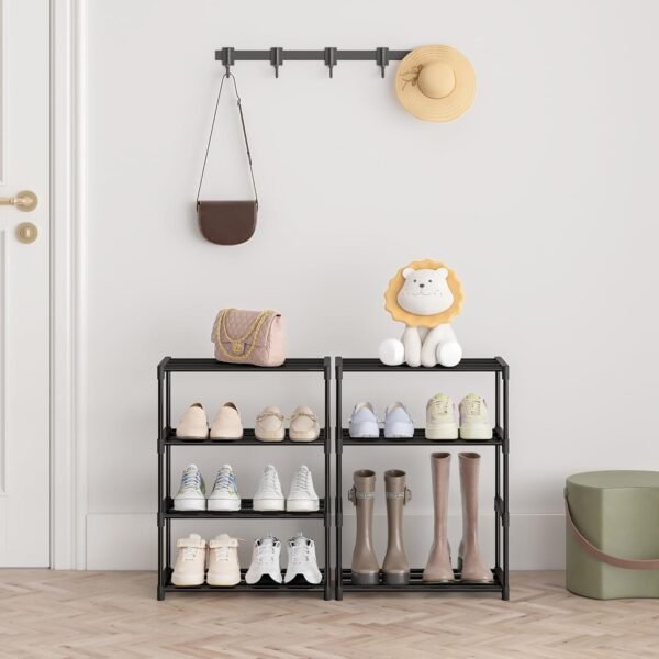 4 Tier Small Shoe Rack, Narrow Stackable Shoe Shelf for Kids Toddler Adult, Lightweight Shoe Rack Stand for Closet Dorm Storage Organizer, Front Door Entrance, Entryway - Image 2