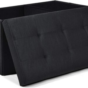 WoneNice Linen Folding Storage Ottoman Bench, Storage Chest, Footrest, Bedroom Bench with Storage, 30 x 15 x 15 Inches (Linen Black)