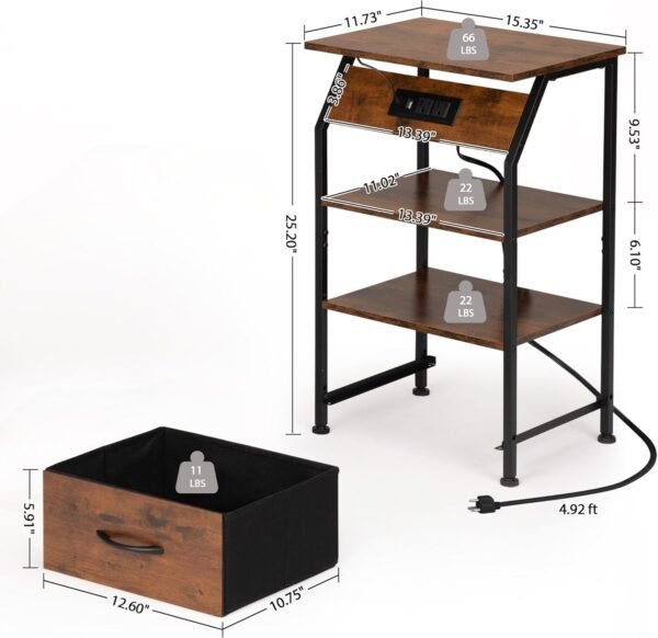 JAXPETY Nightstands Set of 2, Night Stand with Drawer Open Shelf and Charging Station, Storage End Table with 26 Colors LED Light Strip, Bedside Table for Bedroom Living Room Sofa, Rustic Brown - Image 3