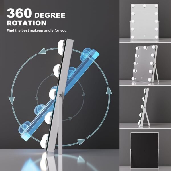 Hasipu Vanity Mirror with Lights, 11" x 14" Hollywood Mirror, Makeup Mirror with 11 Dimmable Bulbs, 3 Colors Modes, Touch Control, 360° Rotation, White - Image 5
