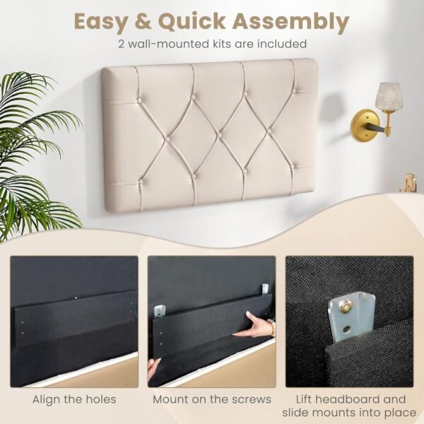 Giantex Upholstered Headboard for Twin/Twin XL Size Bed, Wall Mounted Twin Headboard Only, Modern Button Tufted Headboard for Dorm Bedroom, Attachment Device Included, Dorm Headboard, Beige - Image 5